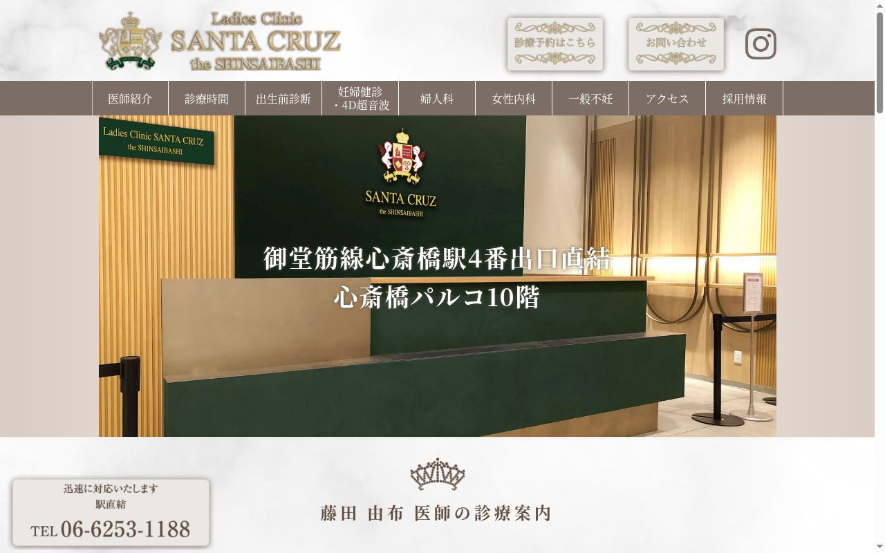 レディースクリニック　サンタクルス　ザ　シンサイバシの公式サイトのスクリーンショット