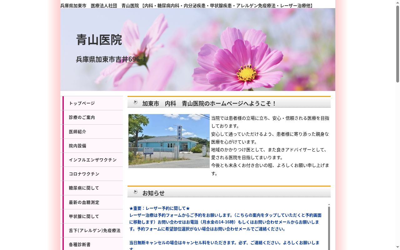 医療法人社団 青山医院の公式サイトのスクリーンショット
