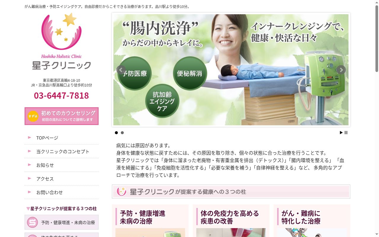星子クリニックの公式サイトのスクリーンショット