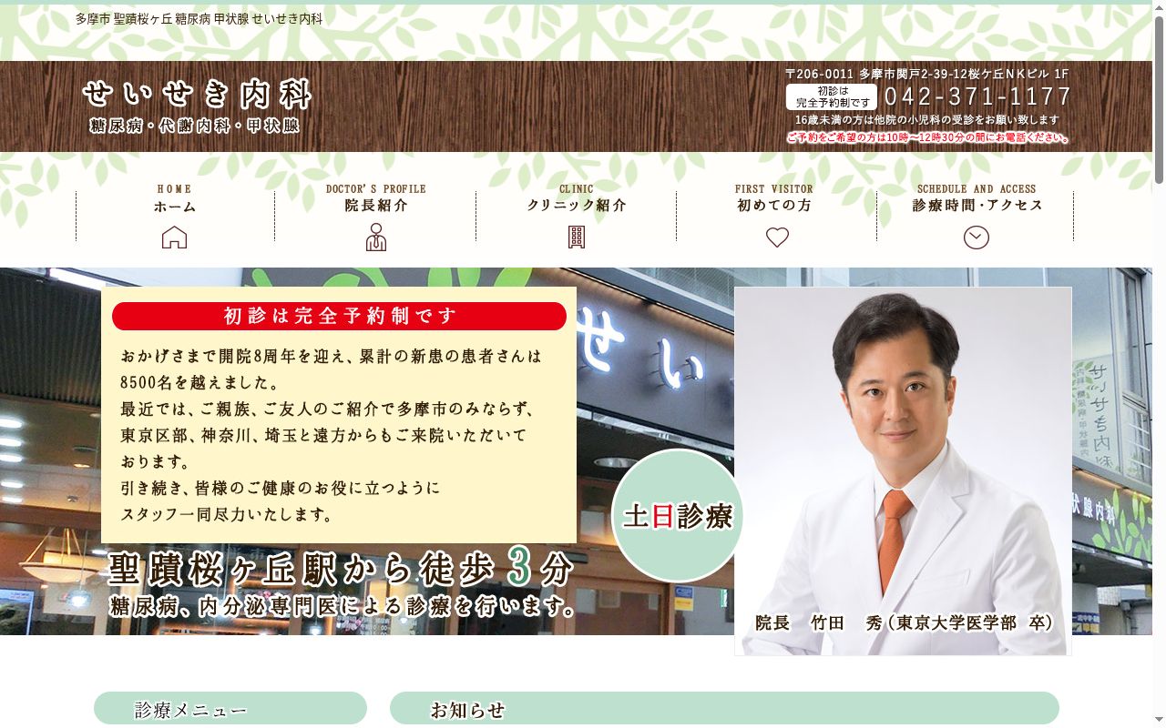せいせき内科の公式サイトのスクリーンショット