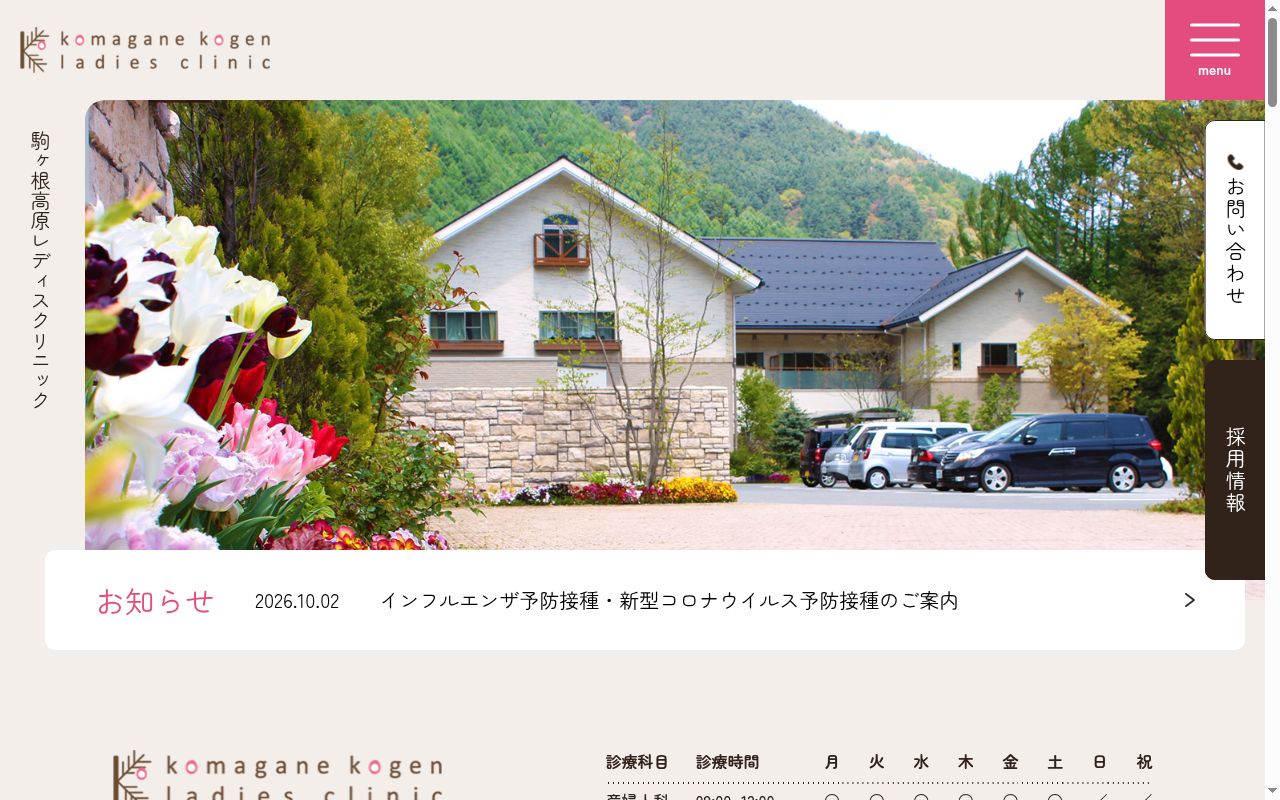 駒ヶ根高原レディスクリニックの公式サイトのスクリーンショット