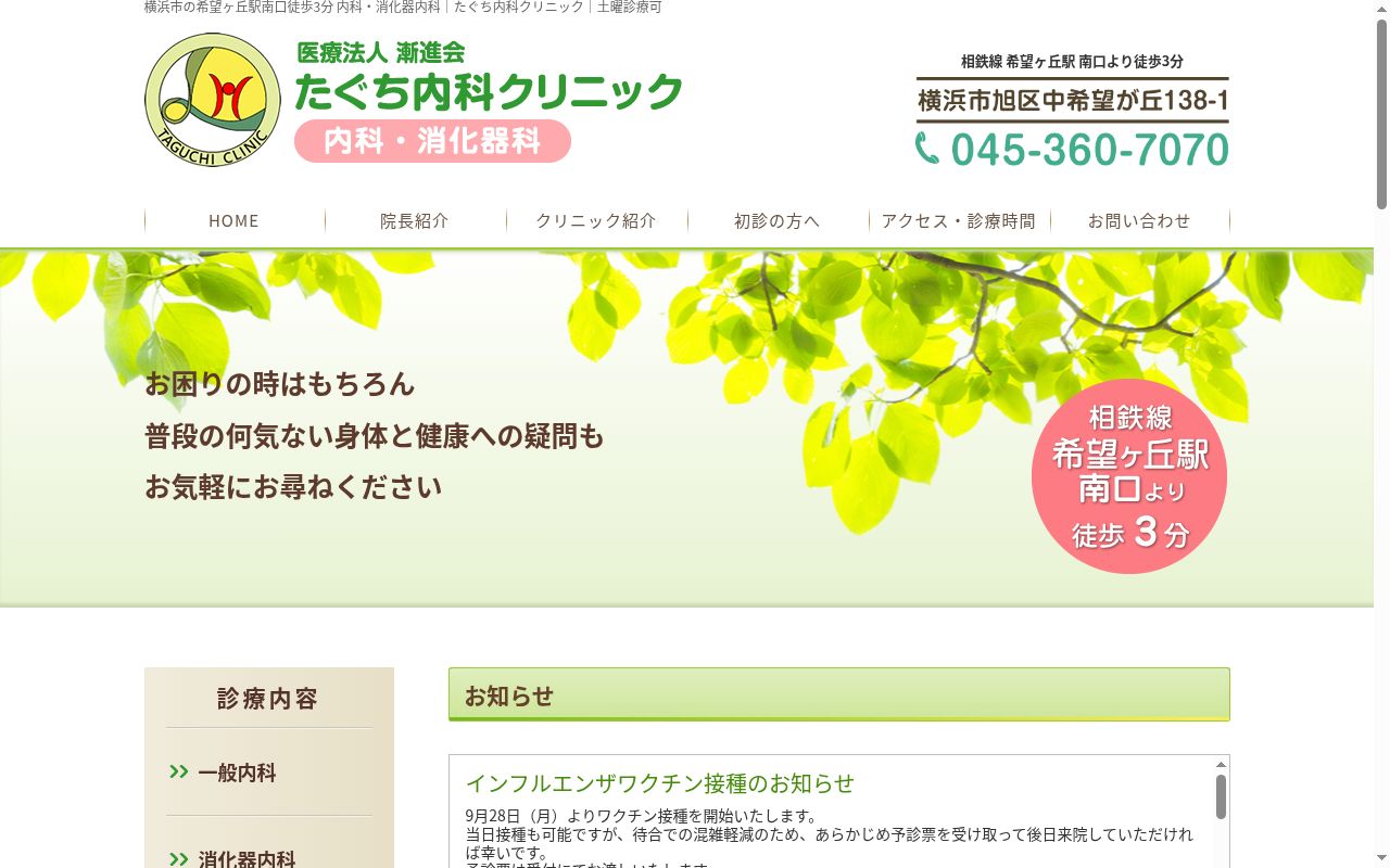 たぐち内科クリニックの公式サイトのスクリーンショット