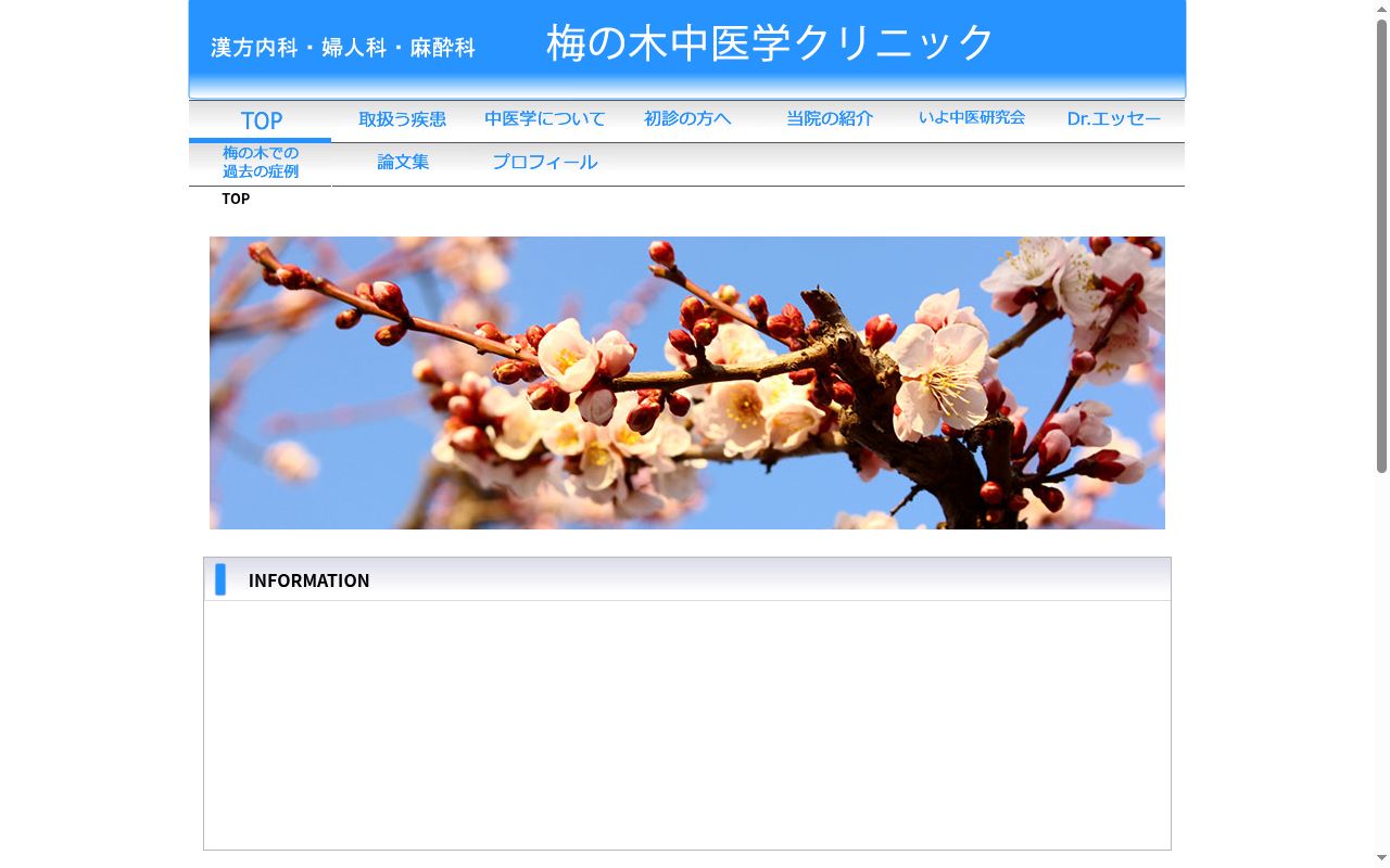 梅の木中医学クリニックの公式サイトのスクリーンショット