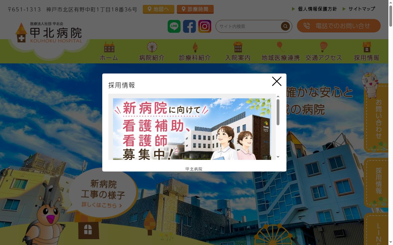 医療法人社団甲北会 甲北病院の公式サイトのスクリーンショット