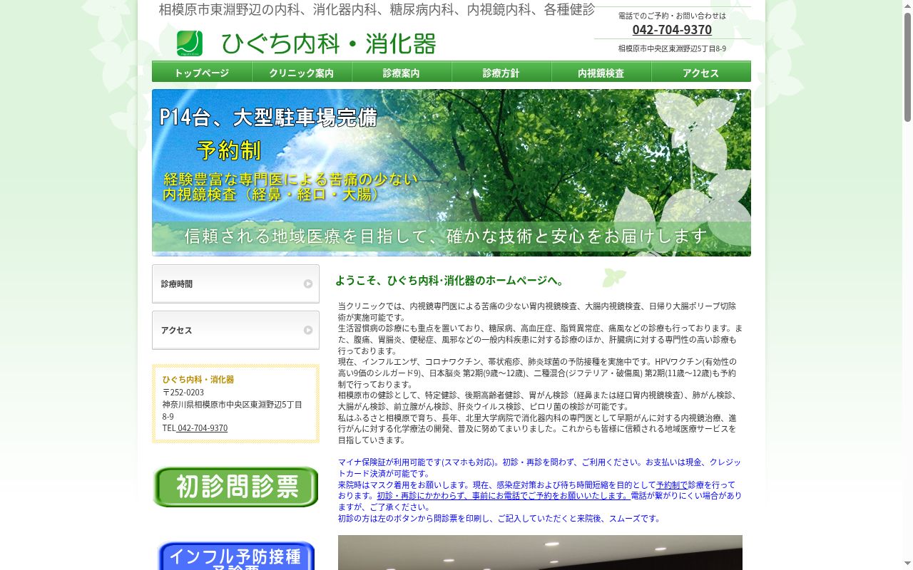 ひぐち内科・消化器の公式サイトのスクリーンショット