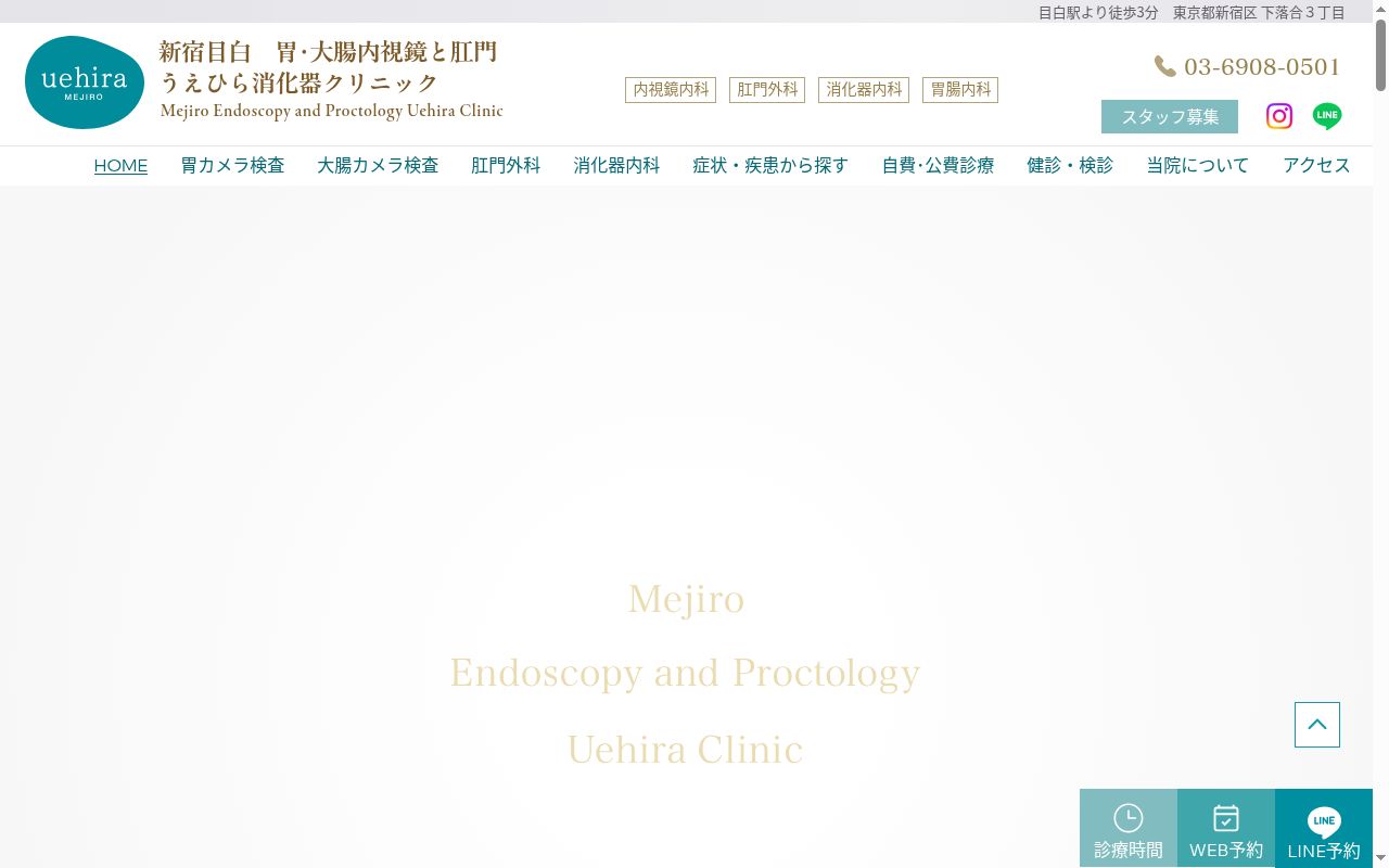 新宿目白　胃・大腸内視鏡と肛門　うえひら消化器クリニックの公式サイトのスクリーンショット