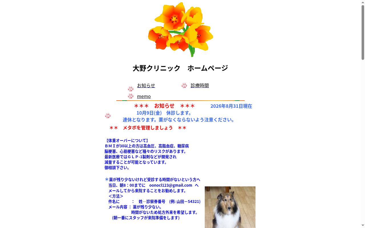 大野クリニックの公式サイトのスクリーンショット