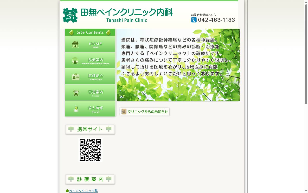 田無ペインクリニック内科の公式サイトのスクリーンショット
