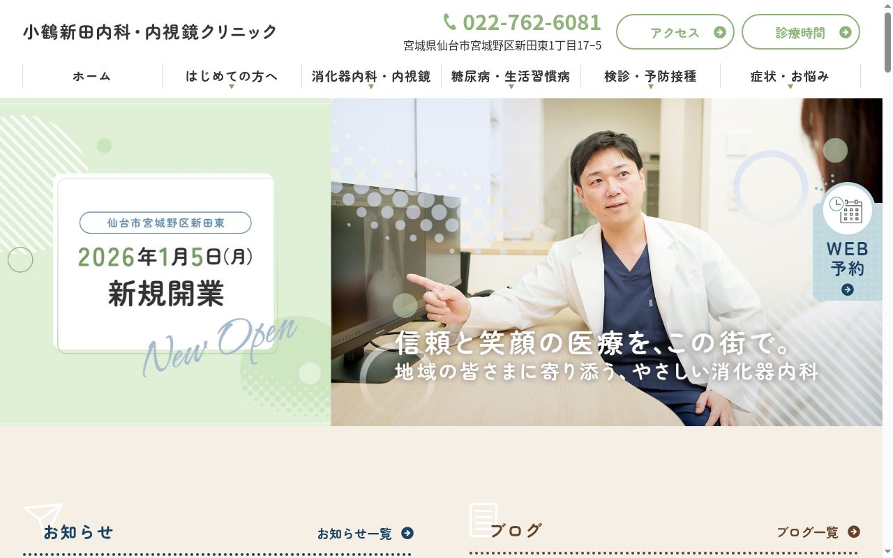 小鶴新田内科・内視鏡クリニックの公式サイトのスクリーンショット